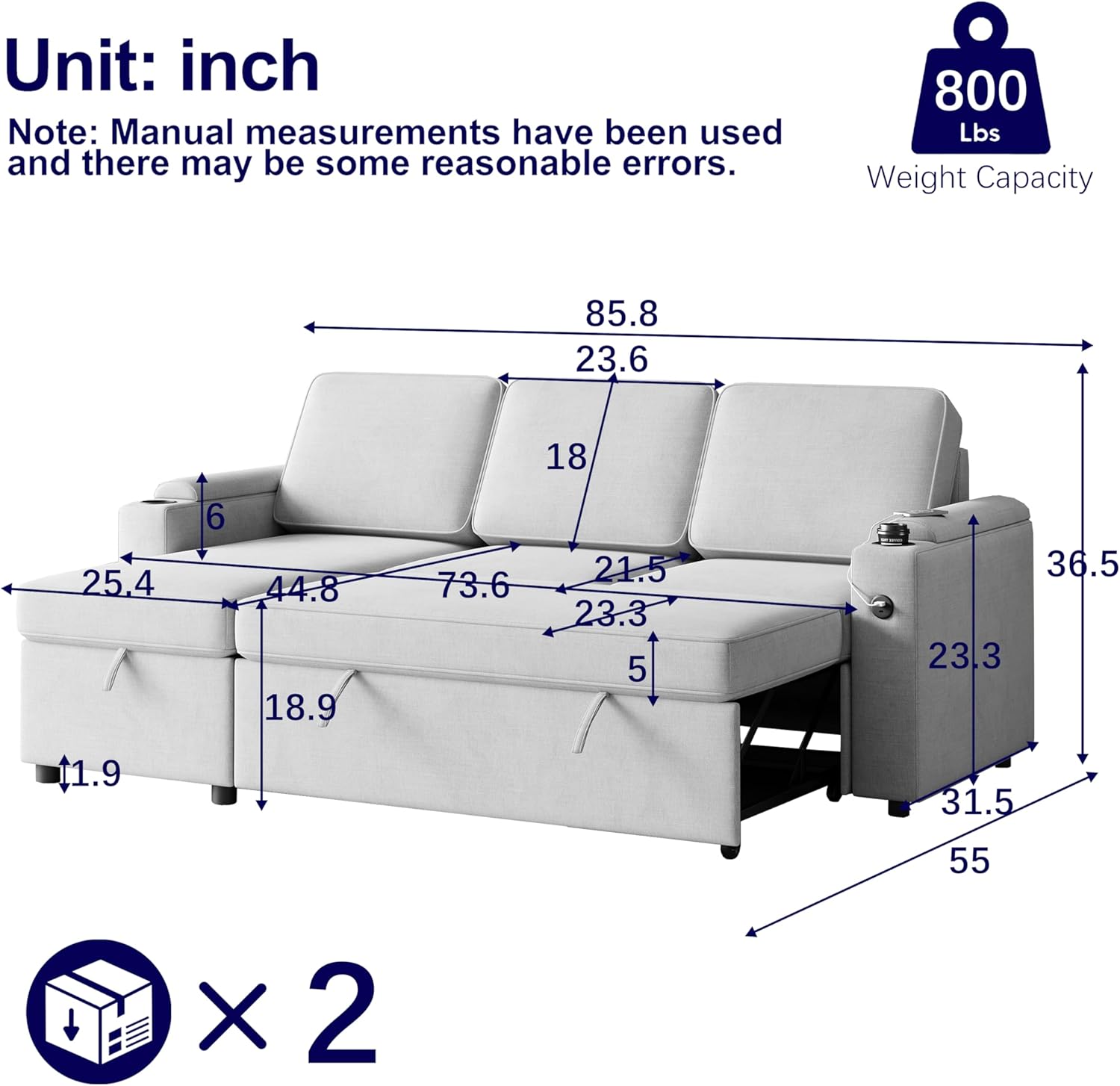 86" Sleeper Sofa Bed, L-Shaped Sofa Bed with Storage Chaise, USB Charging Ports and Cup Holders, Reversible 2 in 1 Pull Out Couch for Living Room, Beige