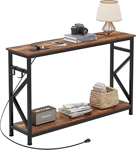 Mesa de consola estrecha de 47 pulgadas mesa de sofĂĄ de 2 niveles estrecha larga con tomas mesa de entrada estrecha detrĂĄs del sofĂĄ pasillo entrada