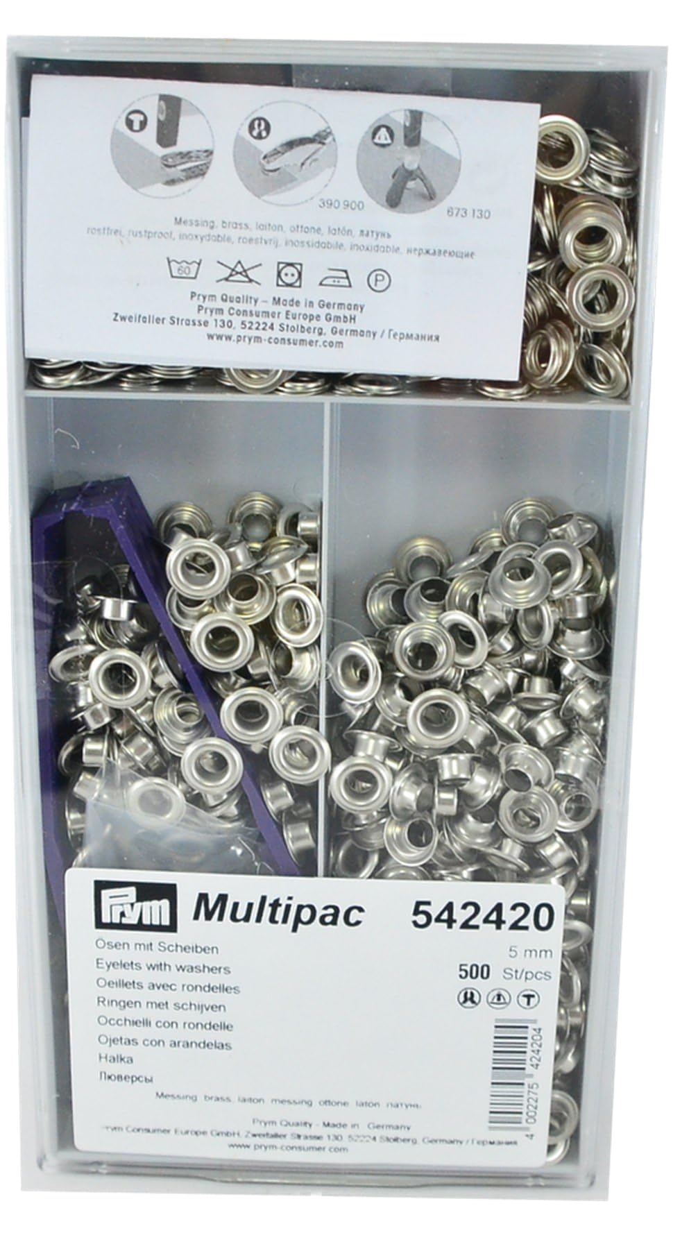 Prym Oczka i podkładki, 5,0 mm, srebrne, mosiądz, 5 mm