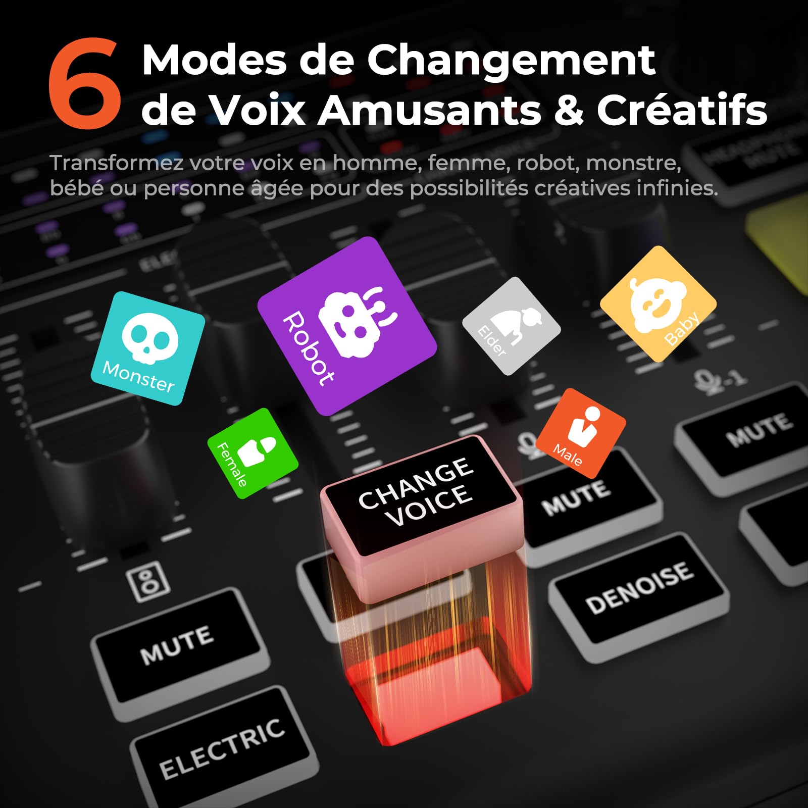 NearStream Table de mixage gaming avec préampli micro, double entrée XLR/6.35mm, 48V, RGB, changeur de voix, pads, loopback – Interface pour stream, podcast, musique (AMIX20U)