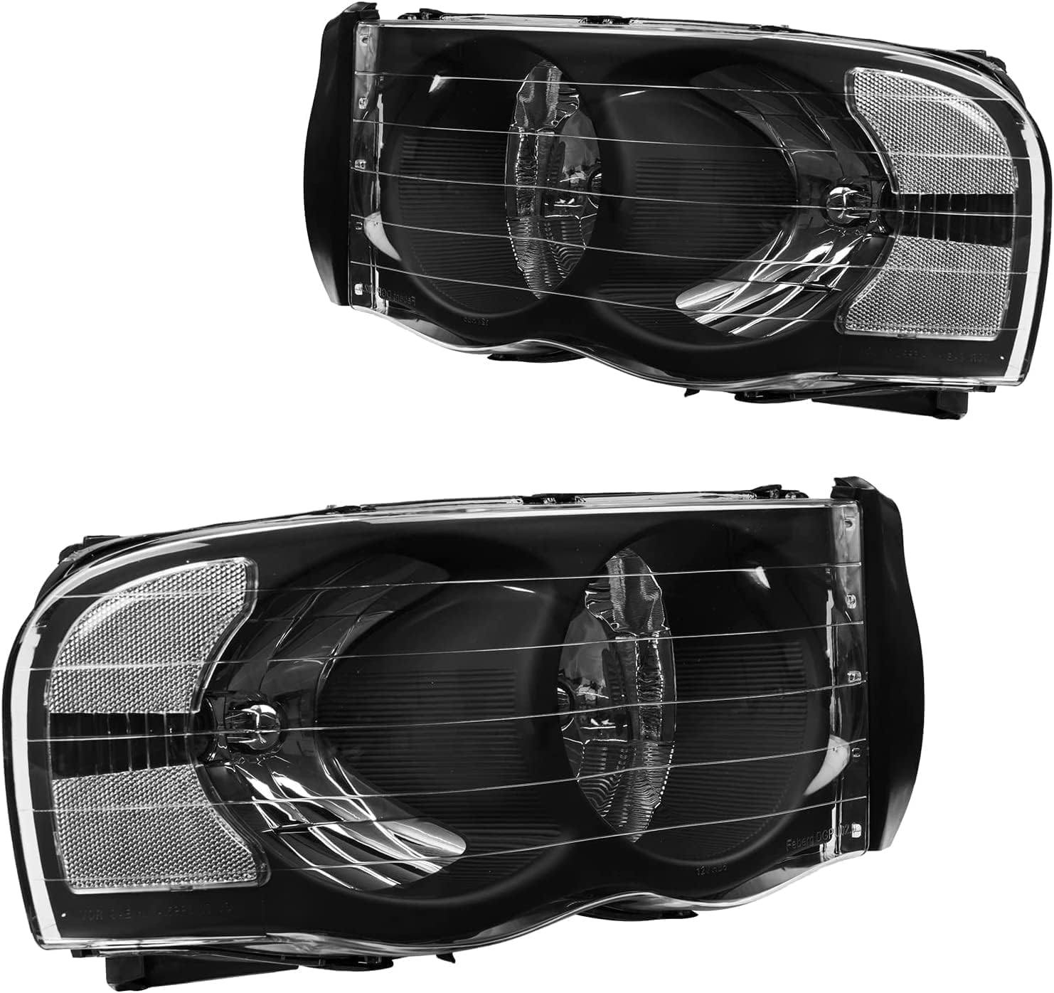 KAX Headlight Assembly Replacement Halogen Headlamp kit Fits R-a-m 1500 Truck 2002-2005/2500 Truck 2003-2005/3500 Truck 2003-2005 Black Housing Clear Lens Clear Reflctor Driver and Passenger Side