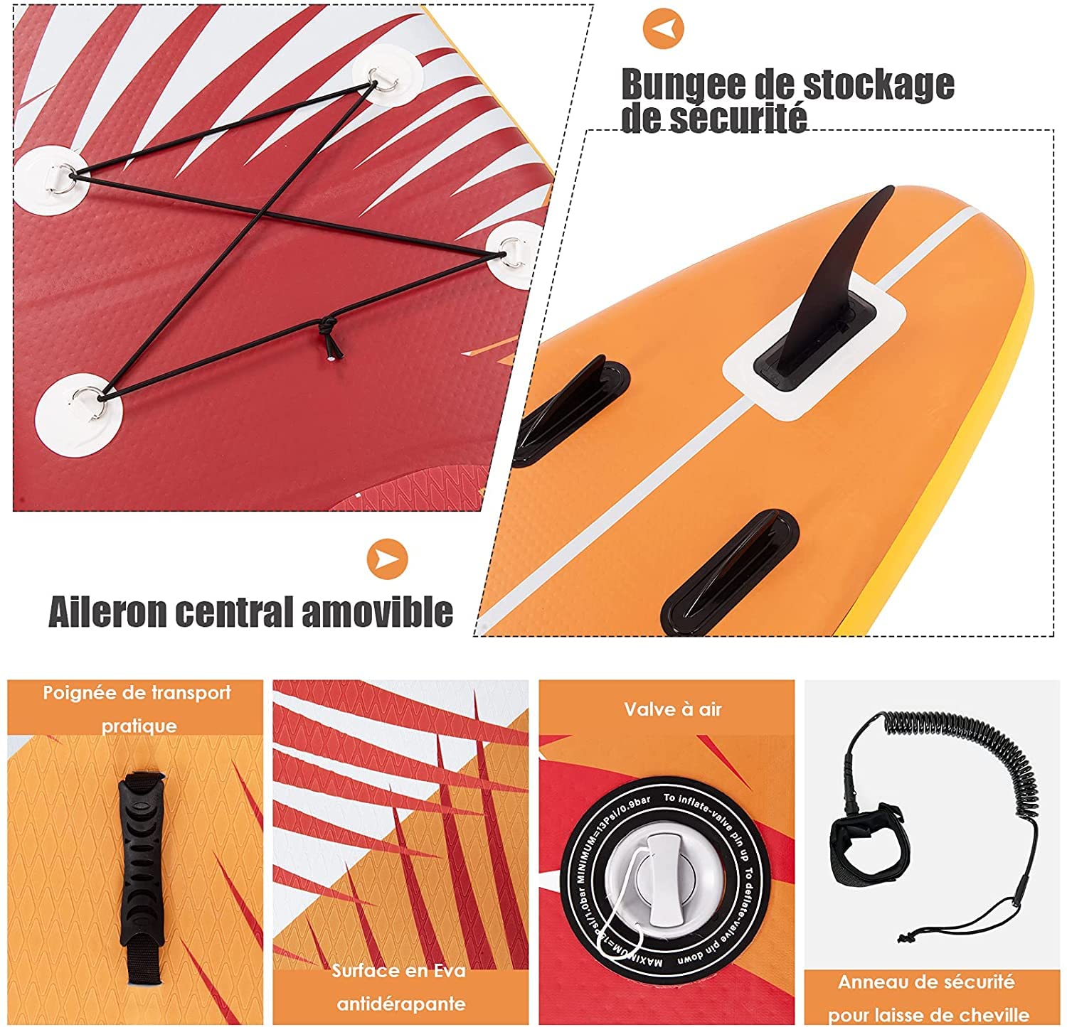 Planche SUP Gonflable GOPLUS – 320x76x15 Cm, Avec Sac, Pompe, Pagaie Réglable, Leash, Kit Réparation, Vert, Capacité 130 Kg