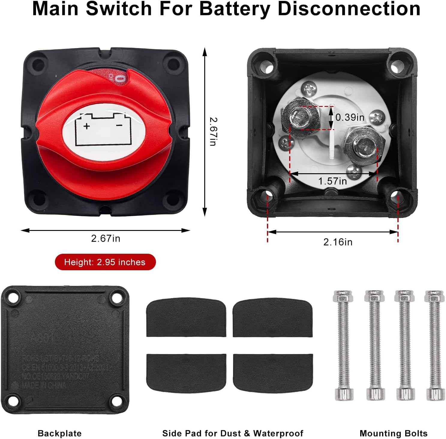 12V-48V 300A Battery Disconnect Switch, Waterproof Cut/Shut Off Switches Disconnect Isolator, Heavy Duty Battery Power Cut Master Switch for Truck Trailer RV Marine Boat (Style 1)