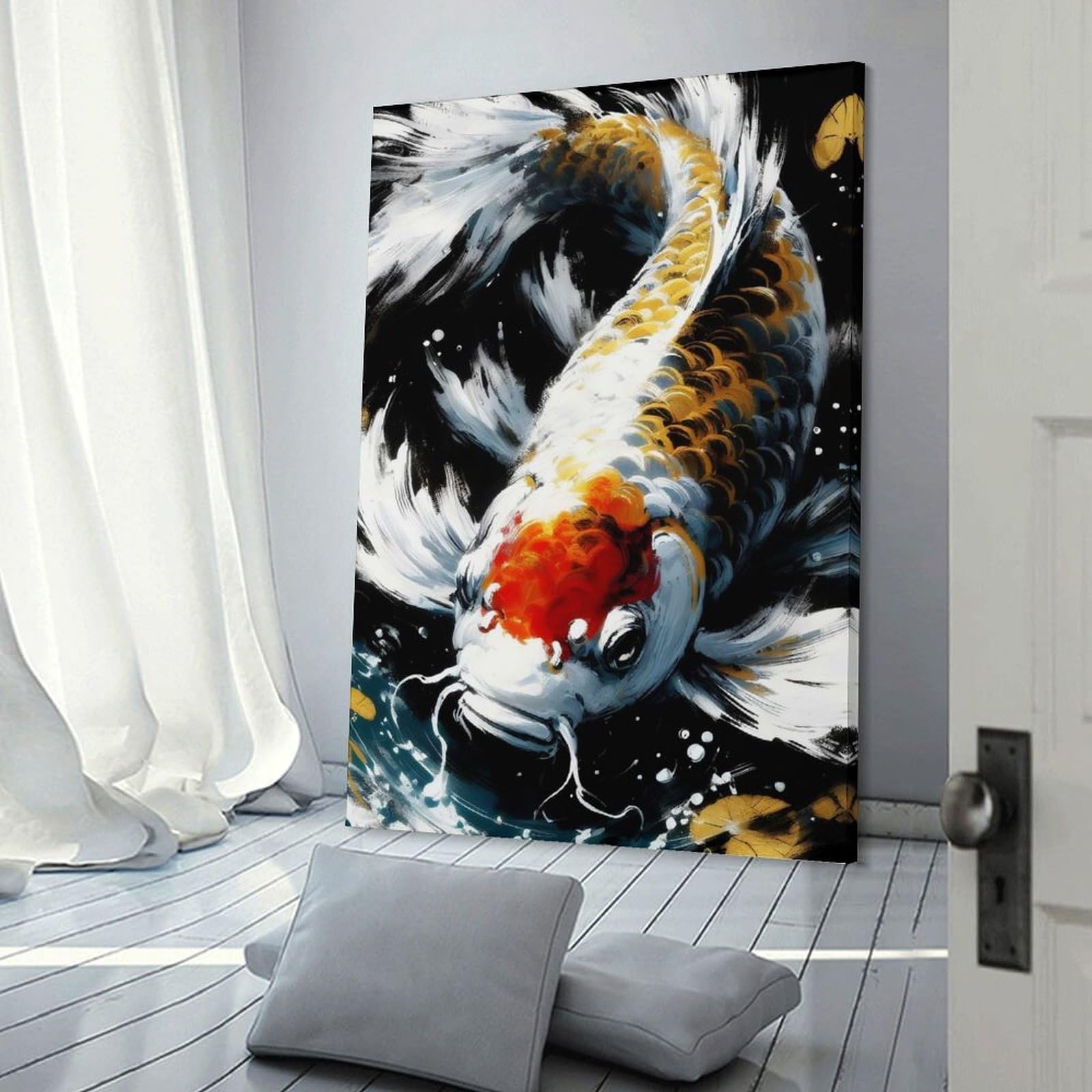 Junmoney Frame-Style-8 Koi Fish Painting Room Decor Wall Art 20X30inch(50X75cm), For Entrance Walls, Hall Decor Or Foyers, A Neat Decor Update For Hallways