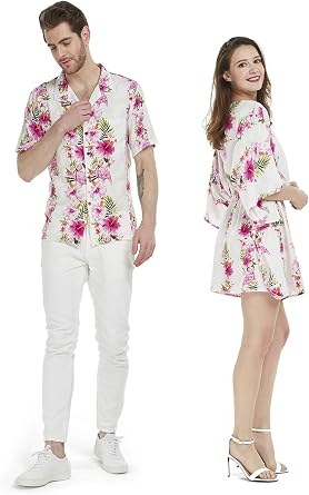 Couple Matching Hawaiian Luau Aloha Shirt Poncho Dress in Rafelsia Patterns 2 Colors