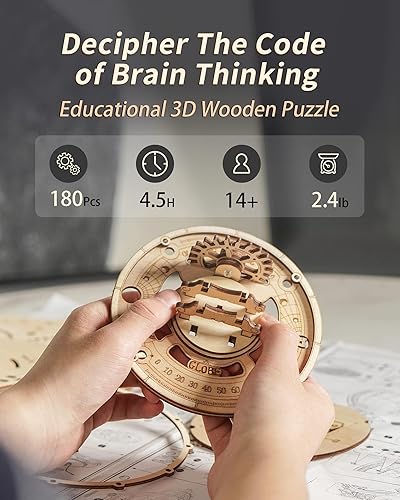 Miniatura 3 de ROKR Rompecabezas de madera 3D para adultos, rompecabezas de globo de madera con iluminación LED, kits de construcción de modelos, decoración de