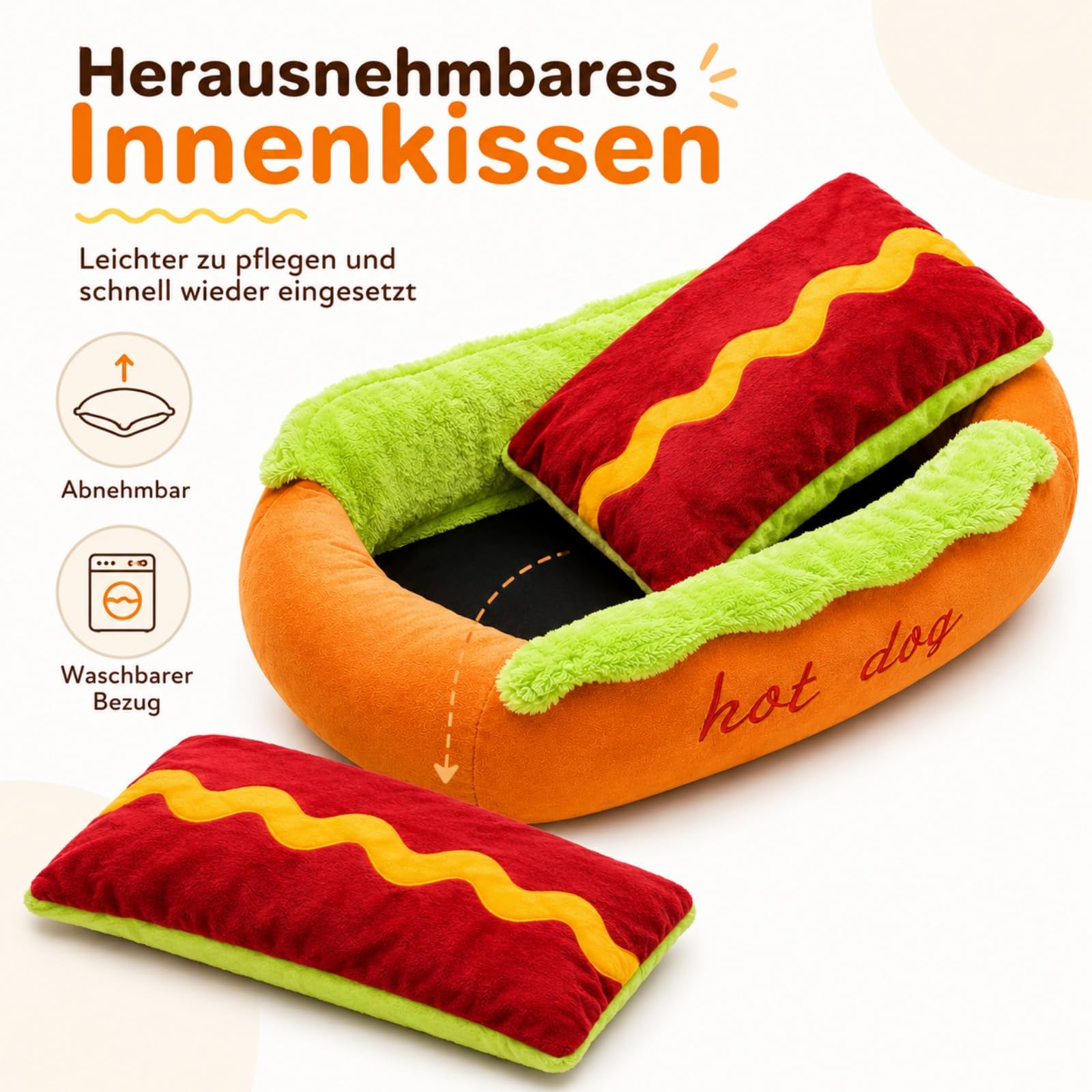 Generisch Hotdog Hundebett für kleine Haustiere, Hotdog Schlafplatz weich，M