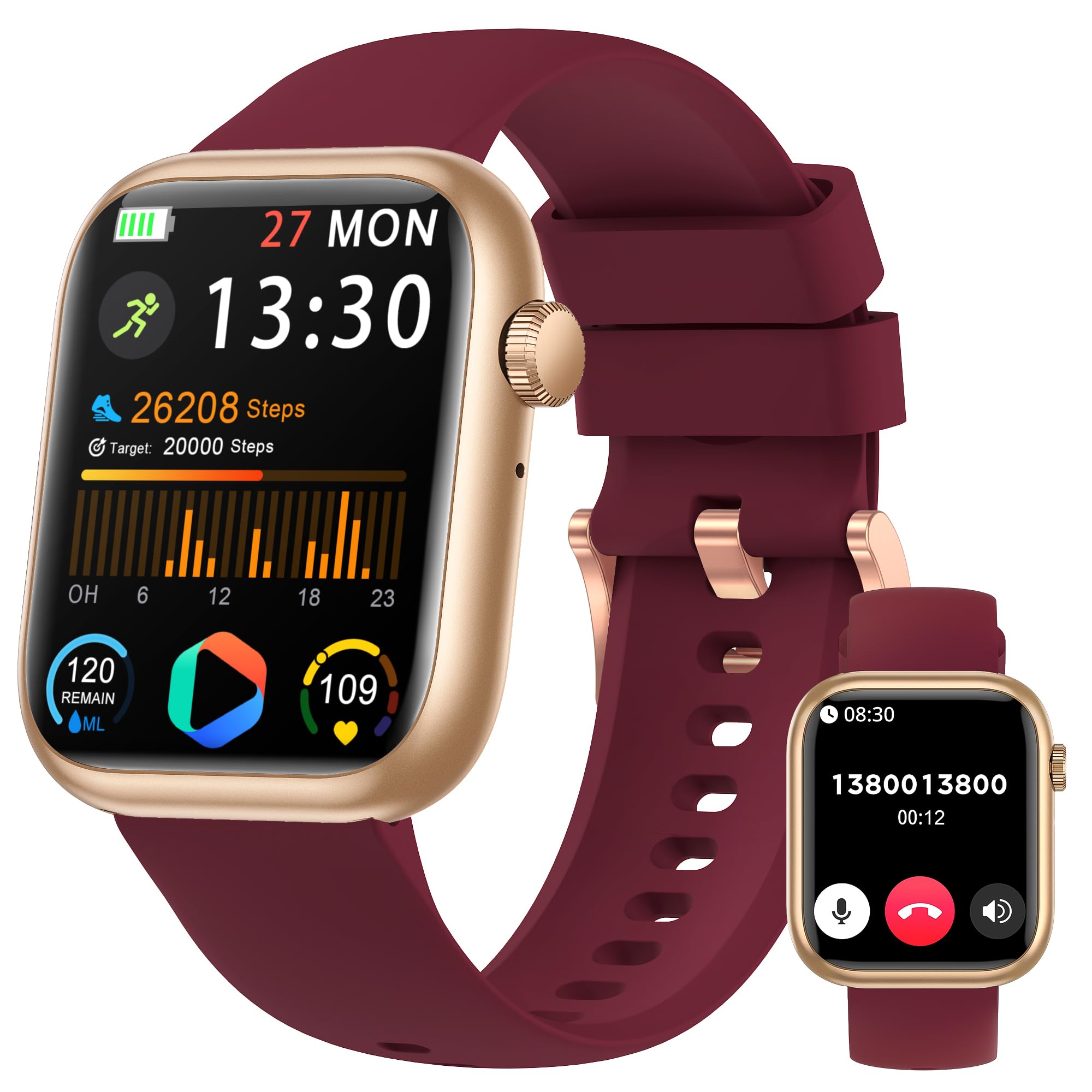Smartwatch Uomo Donna, 1.83'' Orologio Smartwatch con Chiamata Bluetooth,Pressione Sanguigna/Cardiofrequenzimetro/Sonno,Contapassi,120+ Modalità Sportive, Impermeabile IP68 Smart Watch per Android&iOS