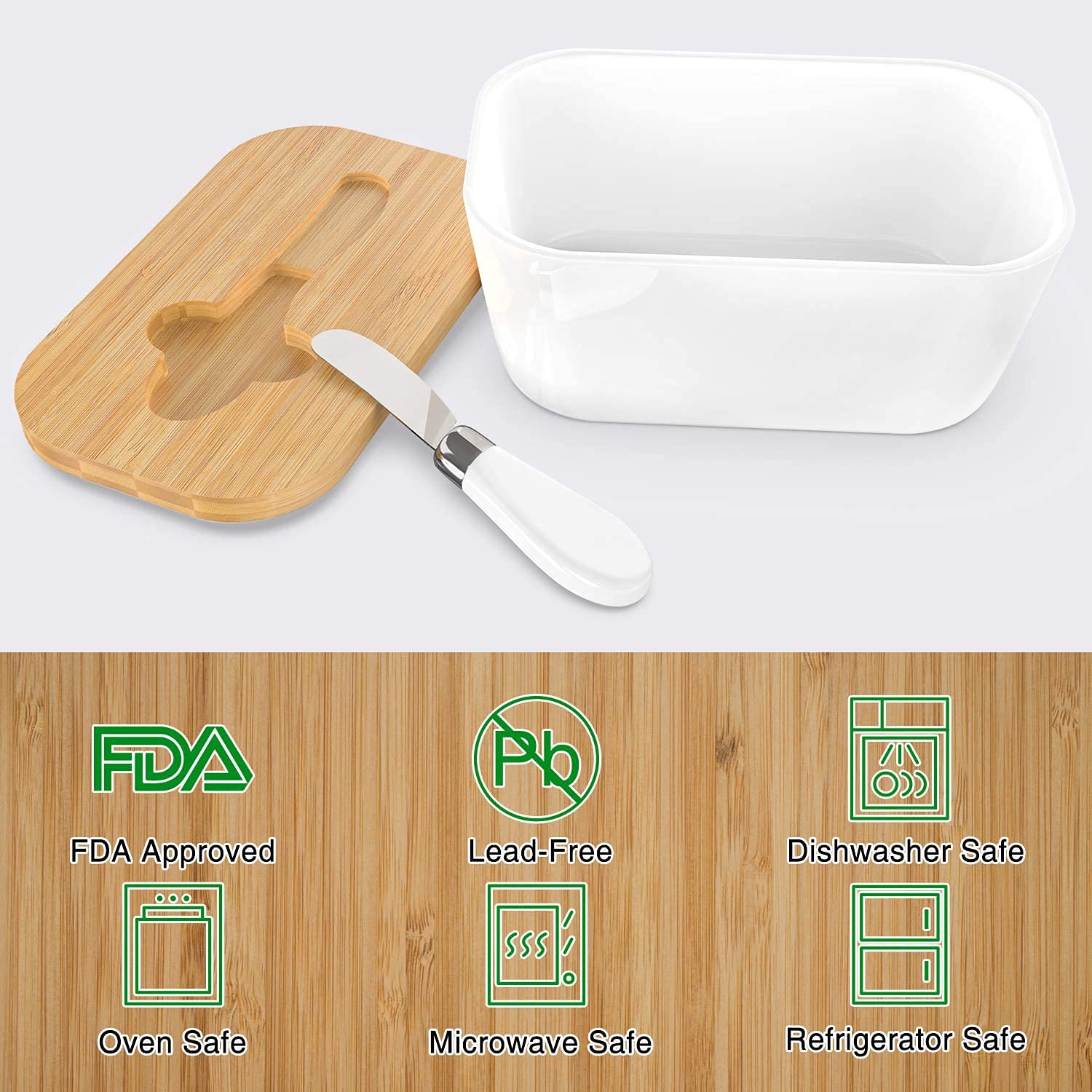 divine man Butter Dishes Box Premium Quality Elite Range Heavy Fine Porcelain Butter Box,Butter Dish with Wooden Top Cover,Lid with a Knife -600 ML 3