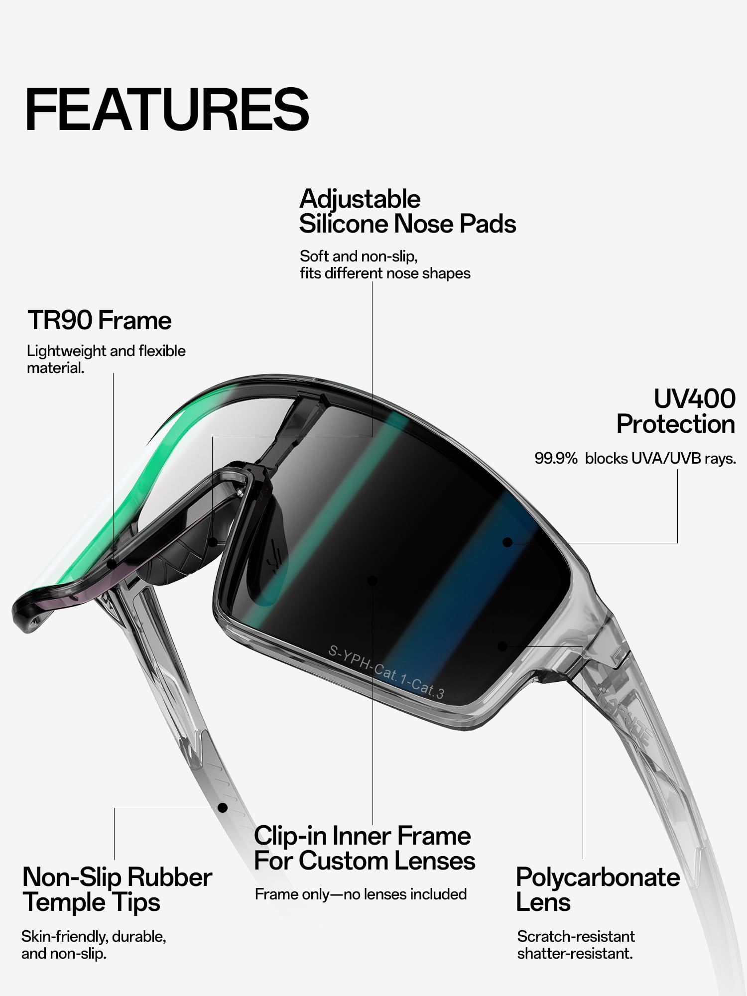 KAPVOE K473 Kolorowe i kolorowe okulary rowerowe dla mężczyzn i kobiet, sportowe okulary przeciwsłoneczne UV400, MTB, Baseball, Pickleball