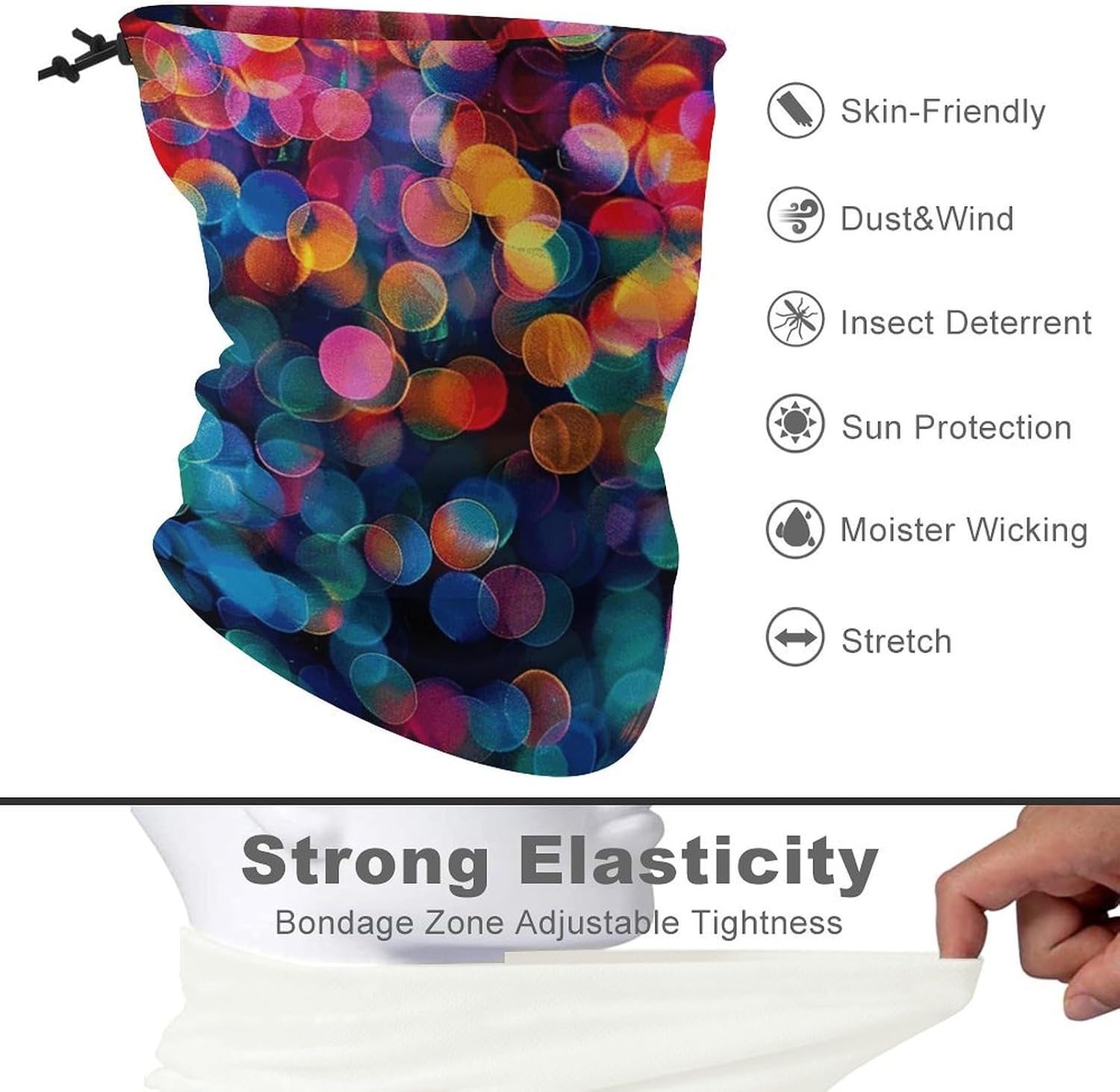 Warmer Neck Gaiter for Men Women Windproof Neck Gaiter Mask Colored Light Spots Face Cover Balaclava Scarf image 3