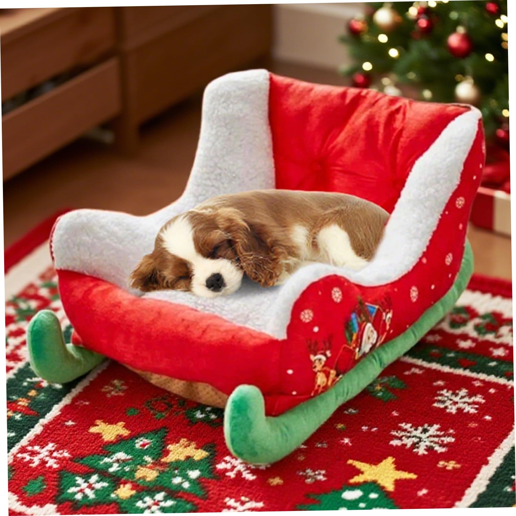 Cuccia per animali domestici con slitta natalizia 60x38x28 cm Morbido peluche
