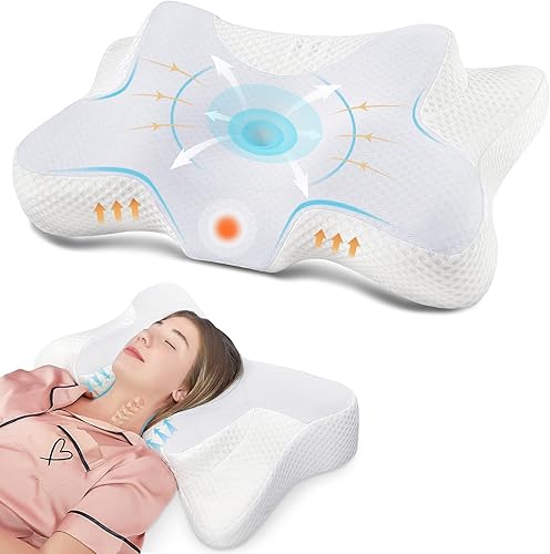 DONAMA Almohada cervical para aliviar el dolor de dormir, almohadas ortopédicas de contorno de espuma viscoelástica para cama con funda de almohada