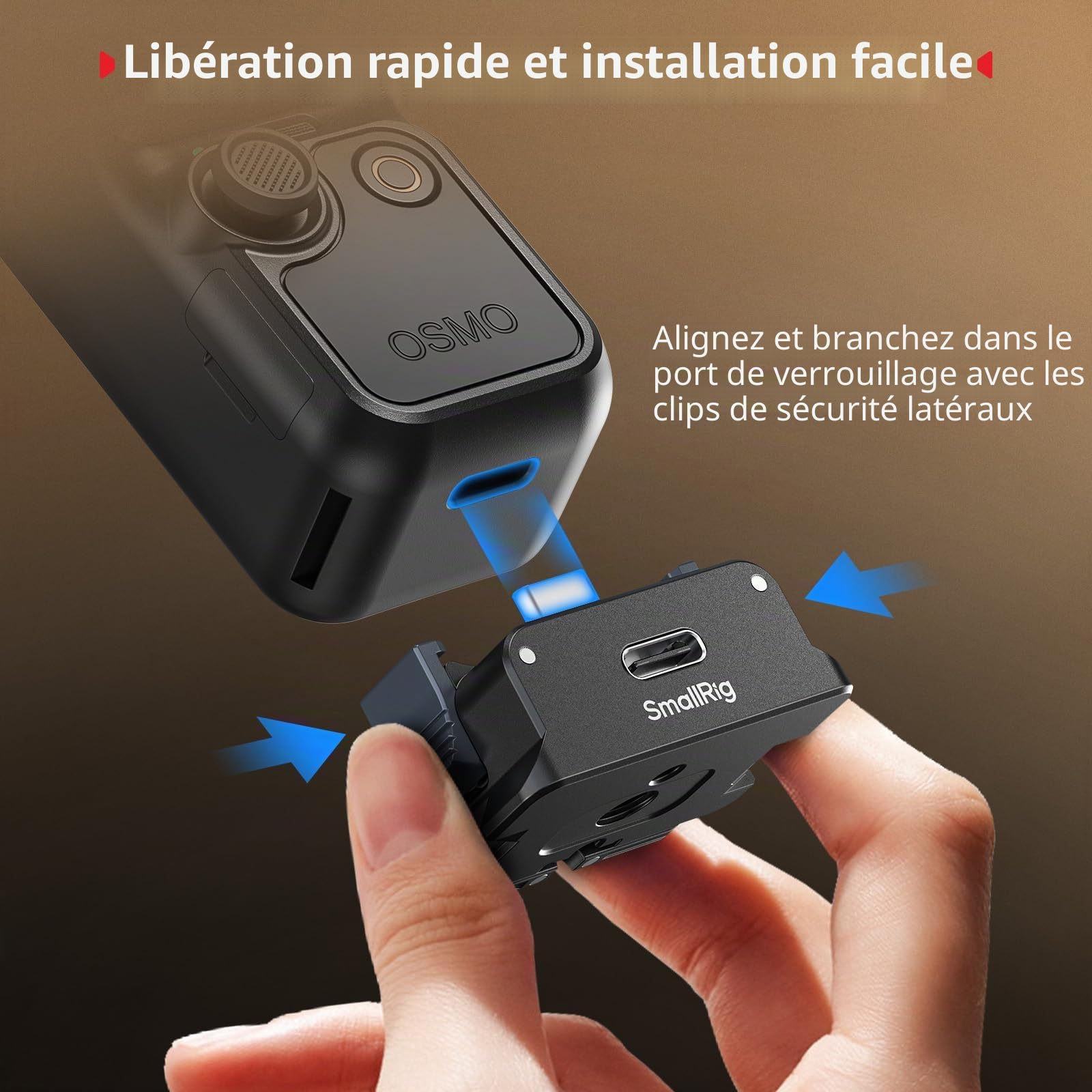 SMALLRIG Adaptateur de Charge pour DJI Osmo Pocket 4/3, Station de Charge de Bureau en Aluminium de Type C avec Trou de Vis de 6,35 mm et Support Pliable à Deux Griffes pour Trépieds/Perches à Selfie