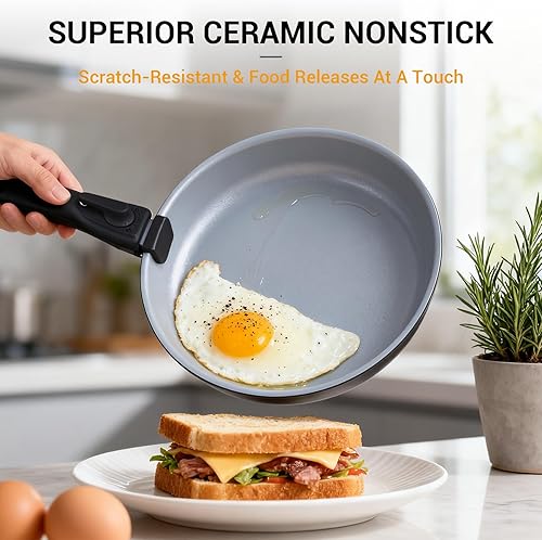 Miniatura 3 de Ammeloo Juego de 18 ollas y sartenes antiadherentes, juego de utensilios de cocina de cerámica de inducción con mango desmontable, juego de cocina