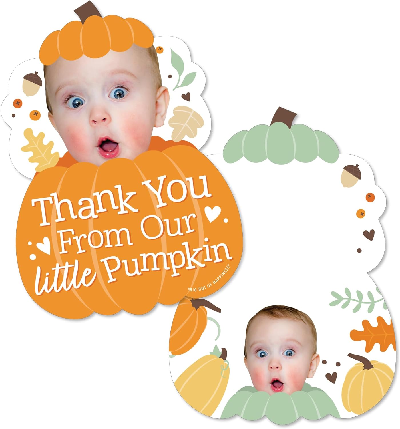Big Dot of Happiness Custom Photo Little Pumpkin - Fall Birthday Party Fun Face Shaped Thank You Cards with Envelopes - Set of 12