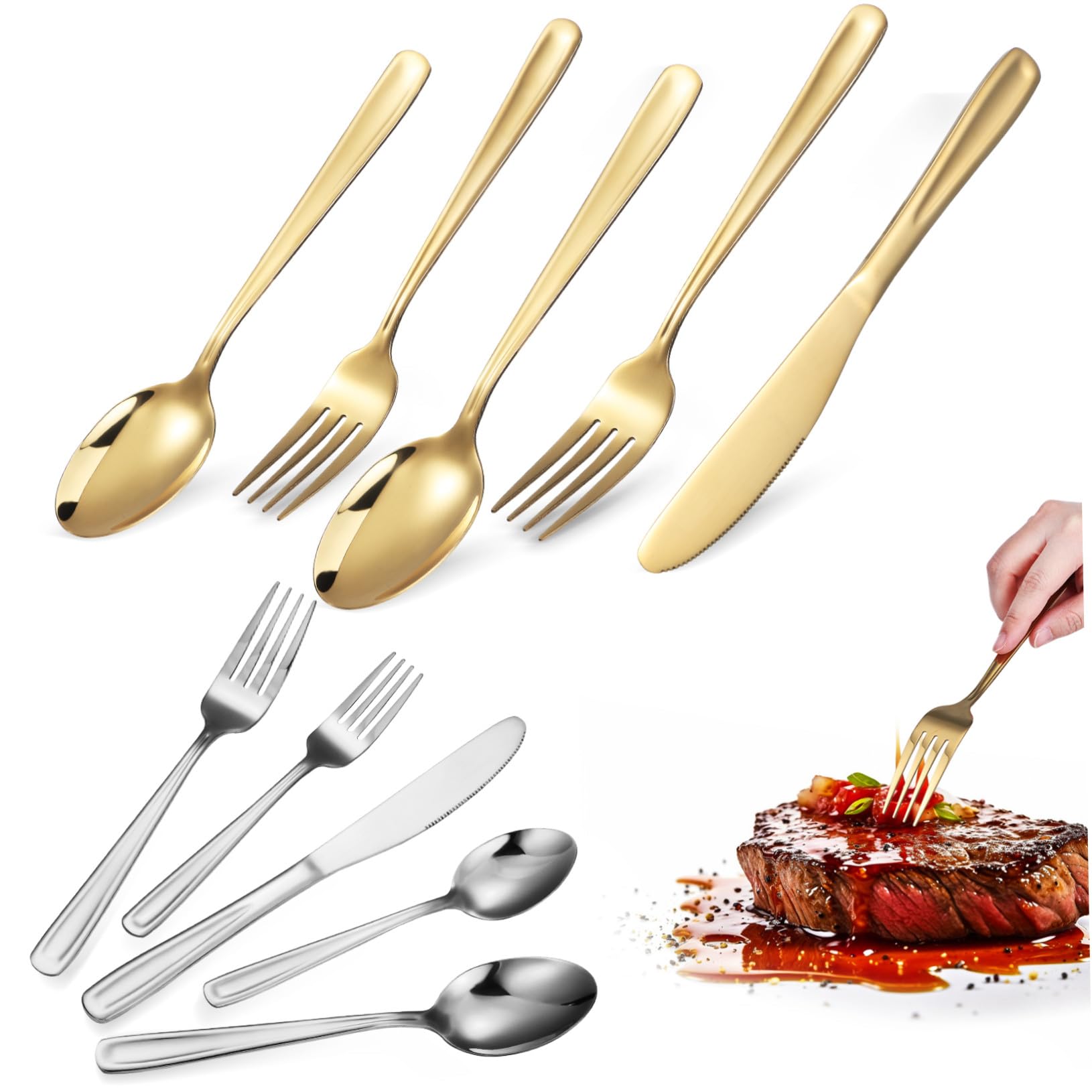 ULTECHNOVO 2set Posate in Acciaio Resistente Per Bistecche Cucchiai e Forchette Stoviglie Resistenti Per Cucina e Tavola Utensili Da Portata