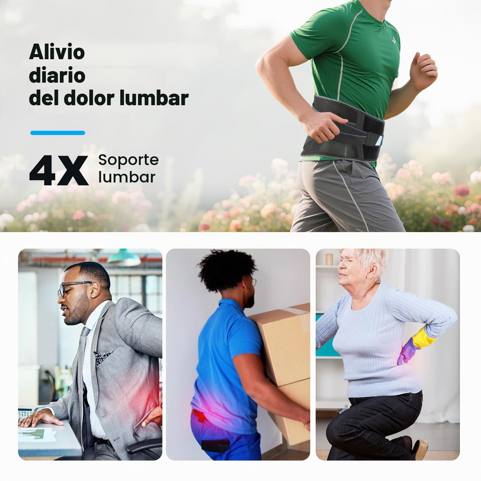 HONGJING Cinturón de apoyo para la espalda con soporte biónico para aliviar el dolor de espalda, soporte lumbar 3D transpirable con sistema de cuerda y 7 barras, adecuado para hombres y mujeres (L)