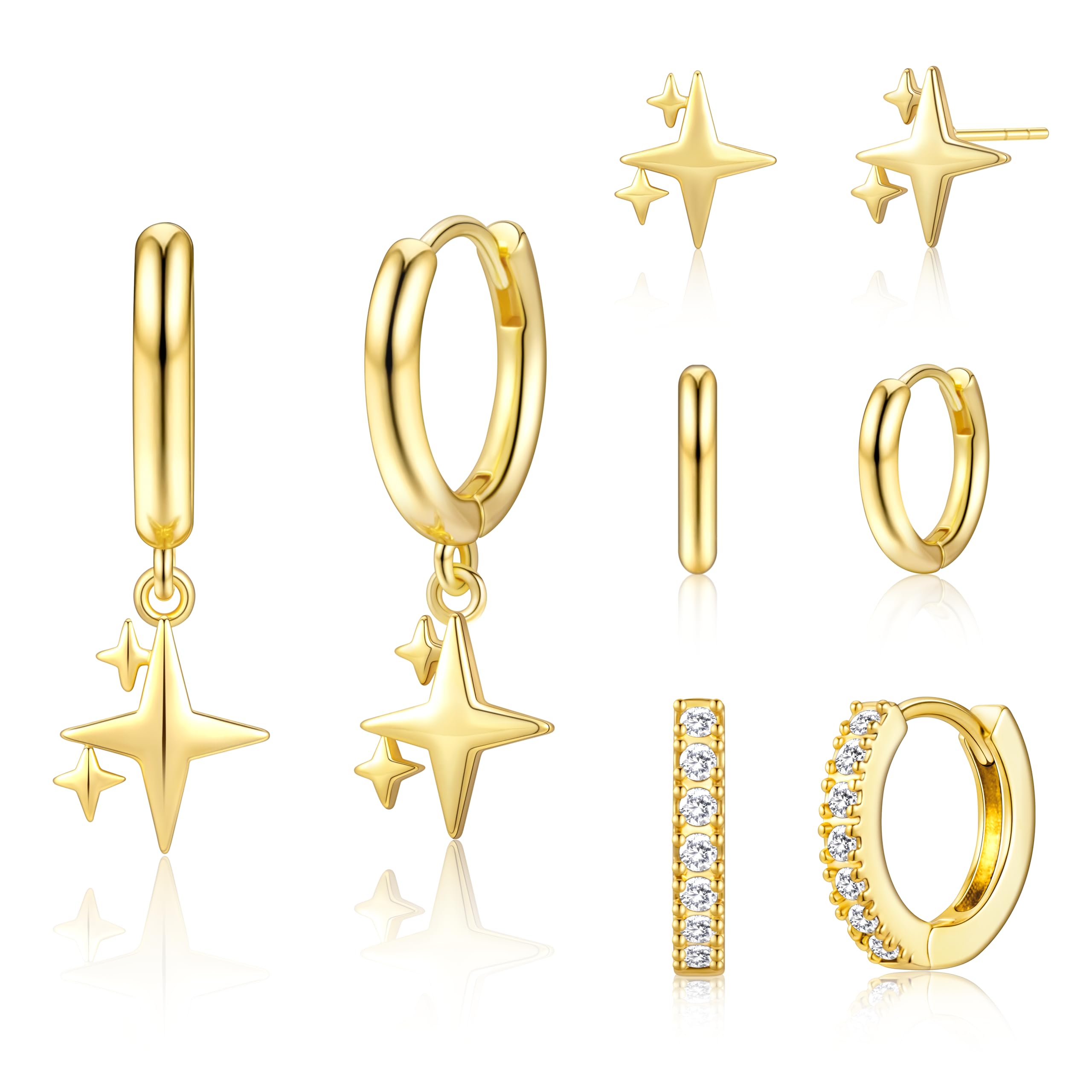 Small Gold Huggie Hoop Earrings Set for Women Men Hypoallergenic 14K Plated Stack Cartilage Earrings, Sterling Silver Multiple Piercing Lightweight Mini Thin Cute Dainty Trendy Jewelry Gifts for Women