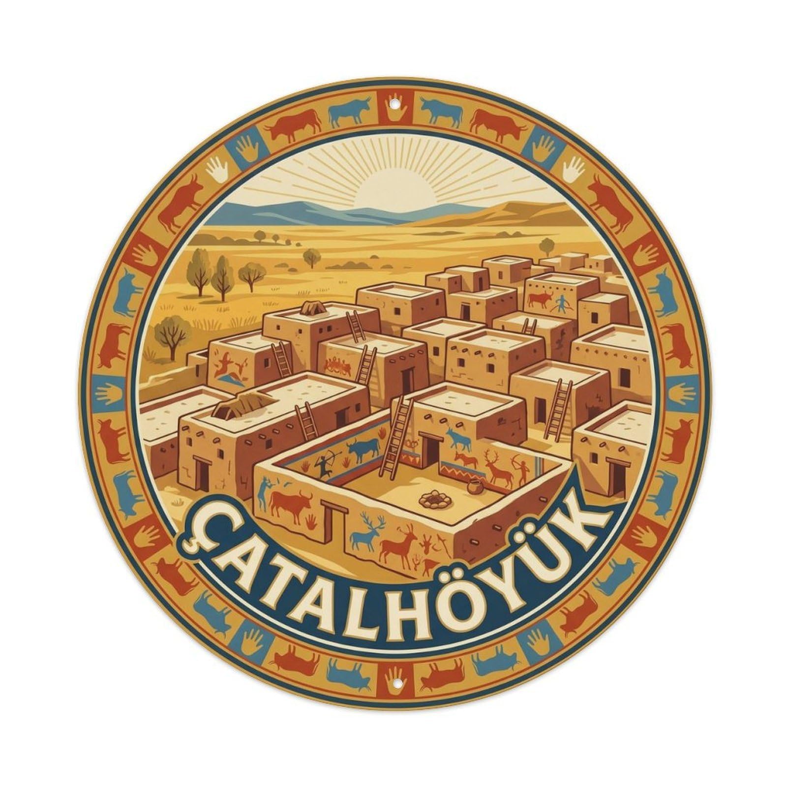 Catalhoyuk Neolithic Settlement Anatolian Graphic Metal Tin Sign