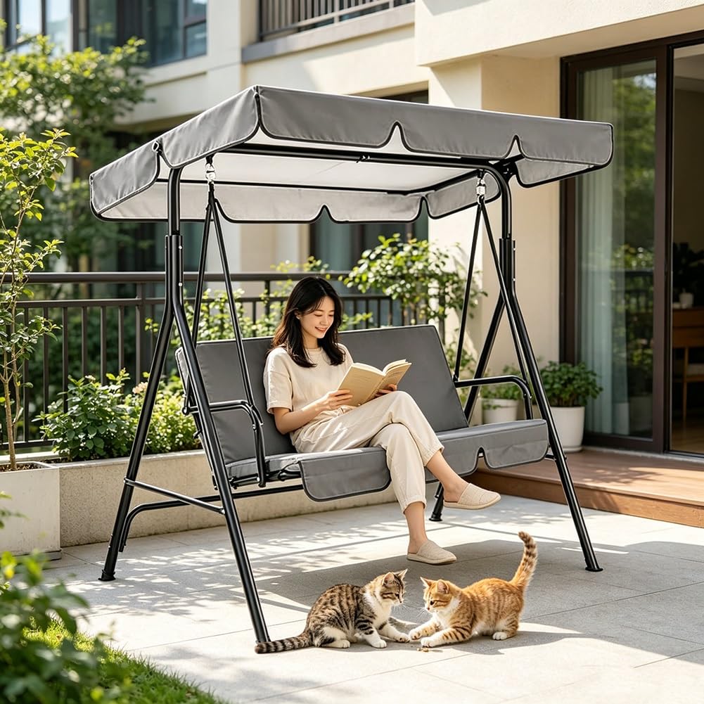 Toit de Rechange Gris pour Balancelle de Jardin Terrasse ou Patio 2/3 Places, Toile de Rechange pour Balancelle Extérieur Imperméable et Anti-UV(249x185x18cm/98x73x7in)
