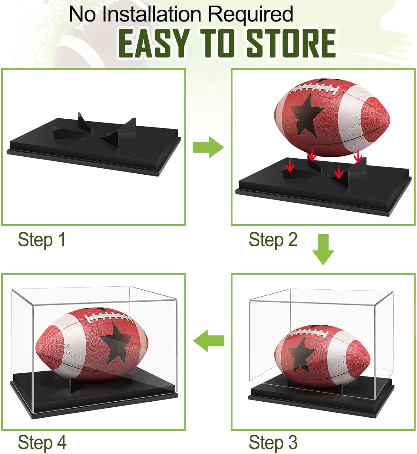Football Display Case with Black Solid Wood Base – Clear Acrylic Football Holder Display Box for Autographed Football, Full Size Football Memorabilia Showcase