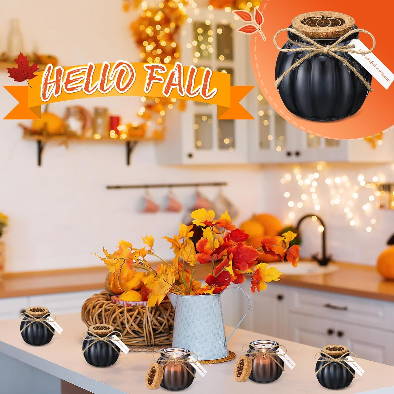 Lounsweer Set 12 Pumpkin Shaped Candles 5 oz Cute Scented Fall Pumpkin Candles Gift Farmhouse Home Table Halloween Decoration(Black)