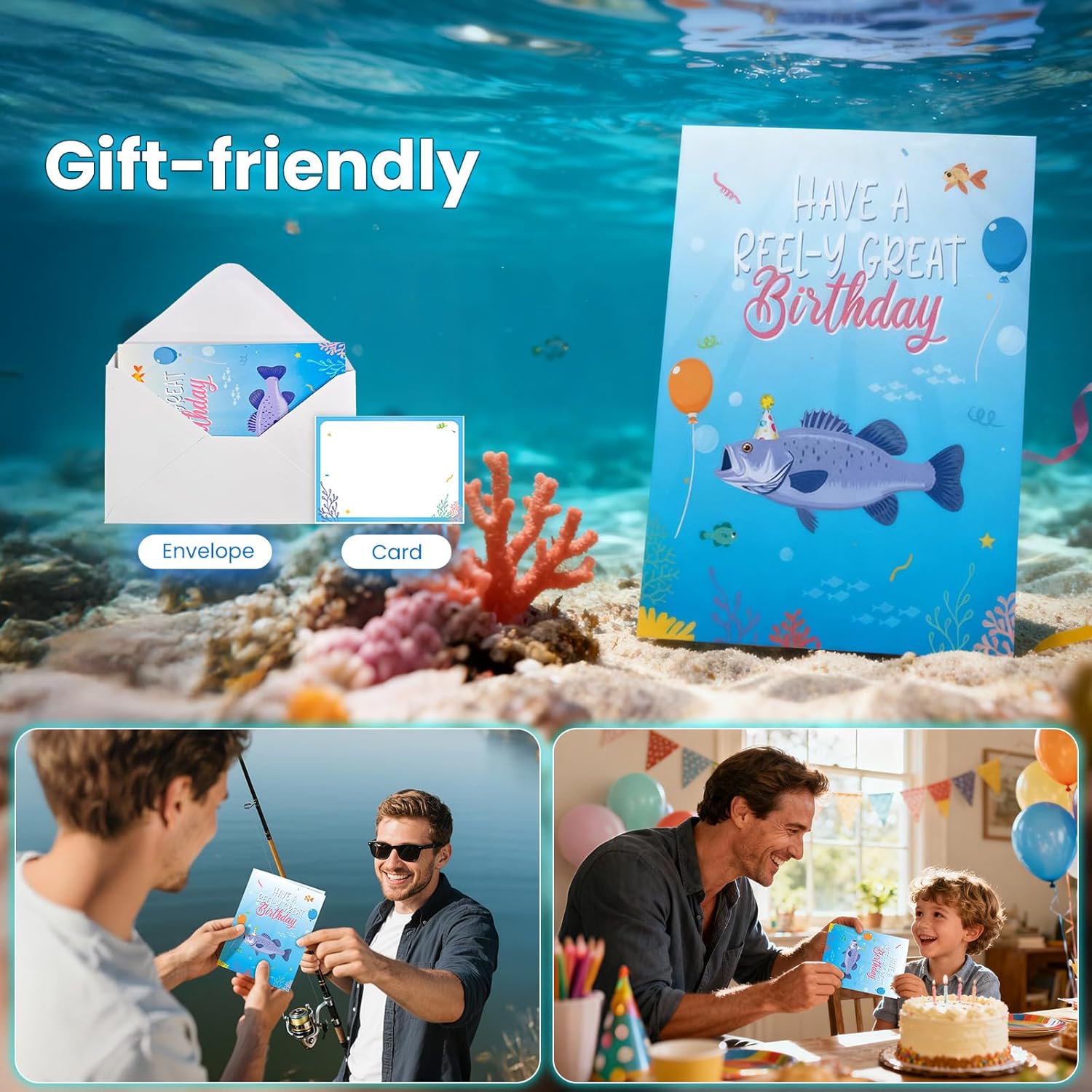 Musical Pop Up Birthday Cards for Men Women Kids, Funny 3D Jumping Fish Singing Happy Birthday Song Greeting Card with Lights, Birthday Gifts for Dad Husband Son Fisherman Friends - Image 4