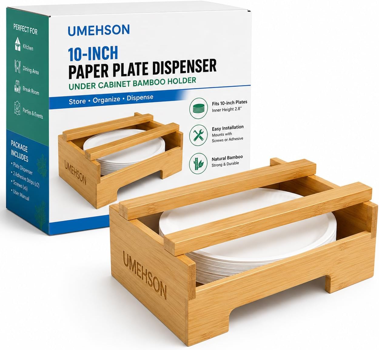 10-inch Bamboo Paper Plate Dispenser