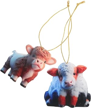 2pcs Highland Cow Pendants Acrylic Hanging Decor Ornament Highland Cows Craft Tree Hanging