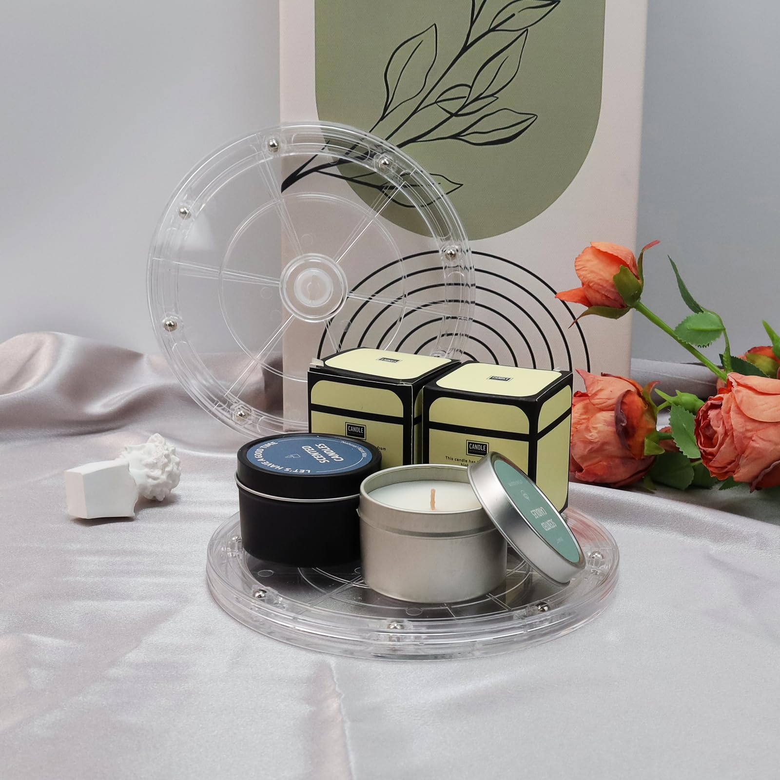 Organizador de plato giratorio Lazy Susan de 7 pulgadas, soporte giratorio de acrílico transparente con rodamientos de bolas de acero para especias, decoración de pasteles, TV, laptop, 8