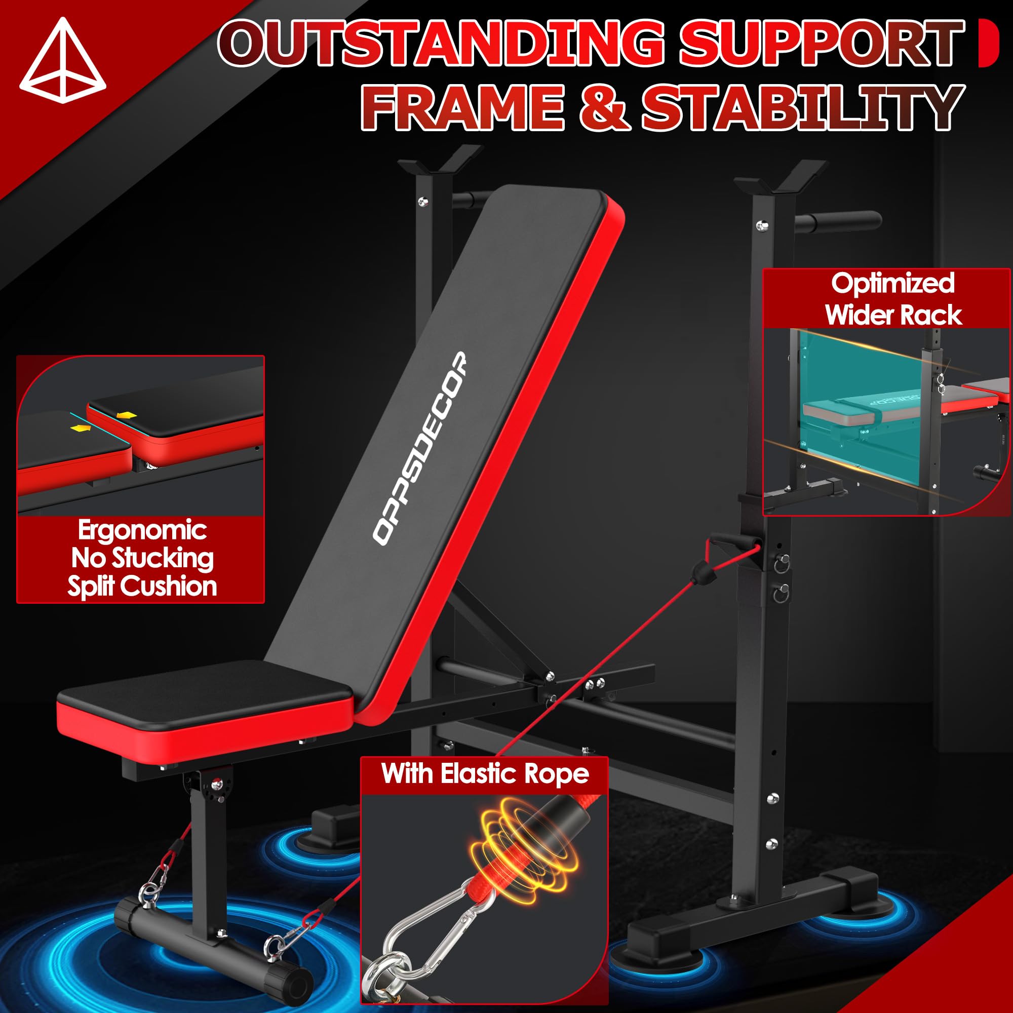 900LBS Weight Bench Set Adjustable Workout Bench for Home Gym | Bench Press, Incline Press, Squat Rack, Leg Developer, Preacher Curl Pad, Fits 6-7ft Barbells, 2-Second Fold, 38-in Rear Rack