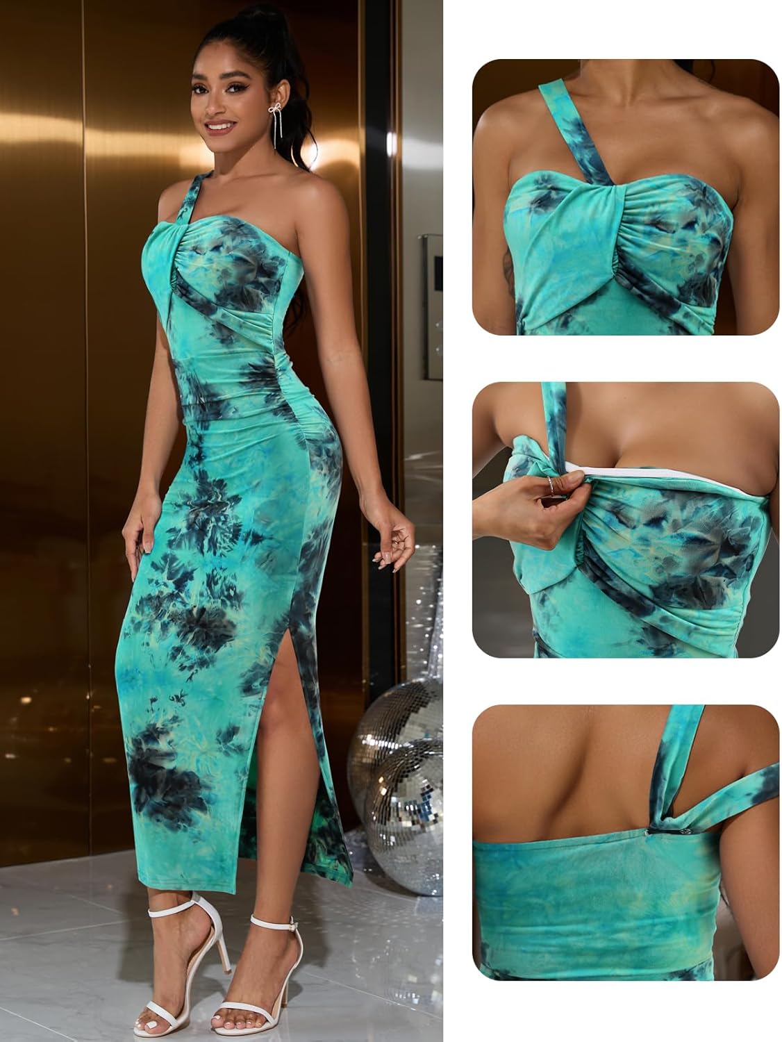 DRESSTELLS Women's Spring Maxi Bodycon Tie Dye Tube Dress Ruched Party Club Backless Long plit Hem Dresses - Image 4