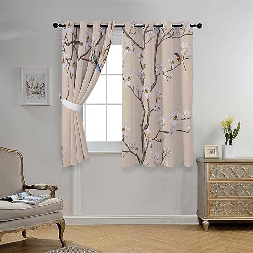 Cortinas para dormitorio de niños, estilo chino, flores de cerezo, flores de ciruelo, arte de puerta corredera, cortinas para Ventanas de Cuarto 55