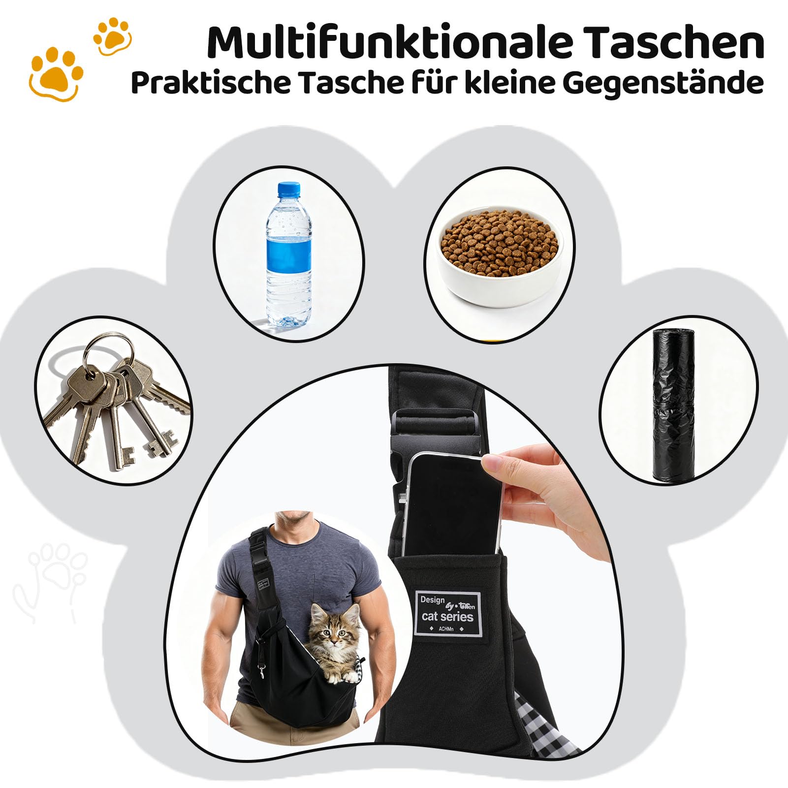 Sac de Transport pour Chien Chat Jusqu’à 7.5 KG, Réglable Sac de Transport avec Corde de Sécurité pour Petit Animaux, Sac à Bandoulière pour L'extérieur, Les Voyages, Le Métro