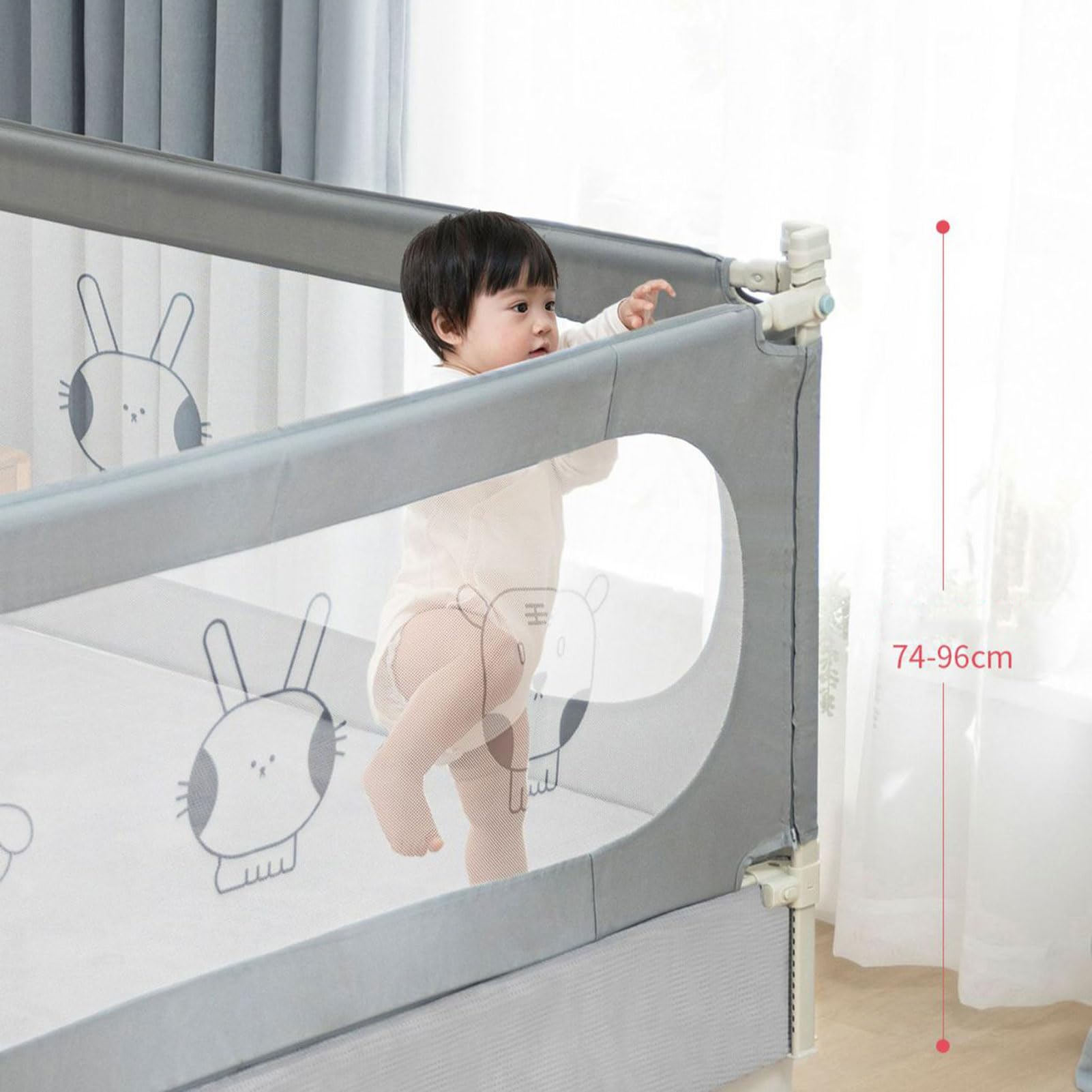 HUHJYUGE Bed Rail Guard, Barandilla de Cama para Niños, Barrera de Seguridad para Cama Bebé, con Elevación Vertical/Doble Cierre de Seguridad, Protección Anticaídas (2m)
