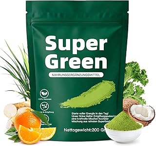 Grüne Entgiftungspulver, 200g Superfood Entgiftungspulver Helfer, Greens Pulver Mit Spirulina, Gerstengras, Inulin, Kurkuma, Vitamin D3 | Reich an Vitaminen, Mineralien & Ballaststoffen für Energie