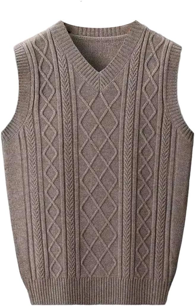 High-End Men's Spring Autumn New Thick Line V-Neck Knitted Sleeveless Solid Color Casual Sweater Vest