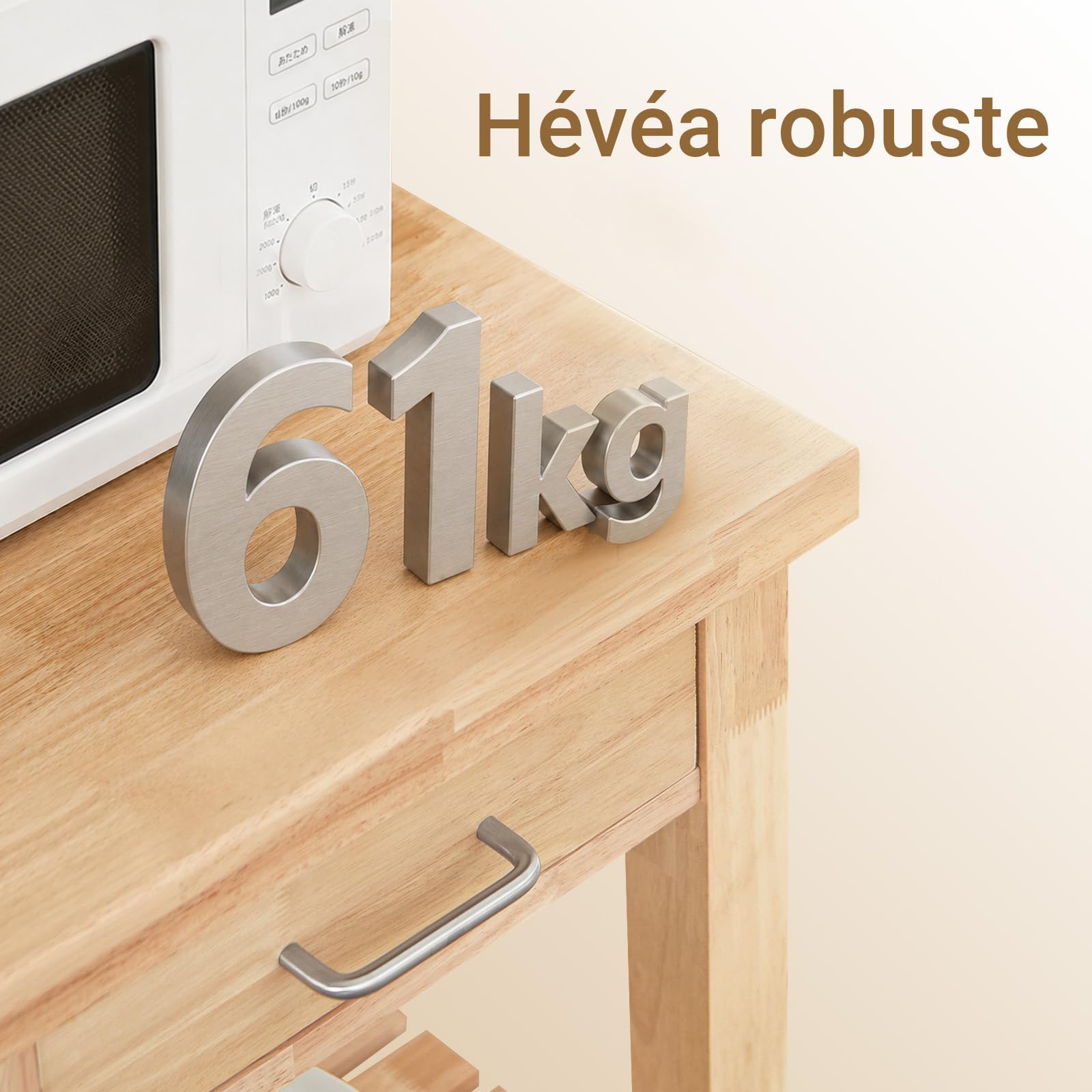 SoBuy Desserte de Cuisine à roulettes en hévéa, 2 tiroirs, 80×40×90 cm