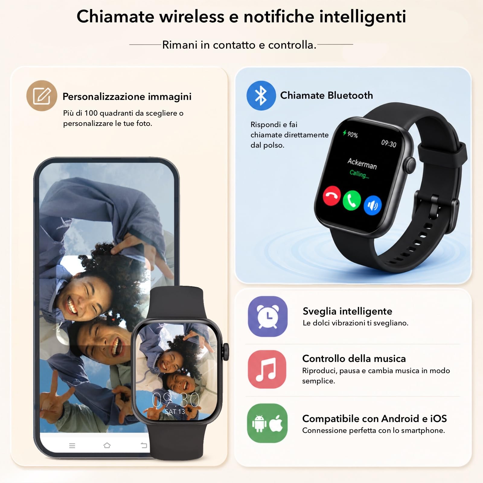 Smartwatch Uomo Donna, 1.85" Orologio con Chiamate Bluetooth e Notifiche, 140+ Modi Sportivi con Contapassi, SpO2, Cardiofrequenzimetro da Polso, Sonno, IP68 per Android iOS - Regalo Festa del Papà