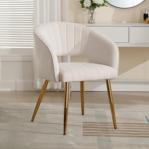 ABET Silla de escritorio sin ruedas, sillón de terciopelo para la oficina en casa, patas doradas, sillas decorativas modernas tapizadas, silla
