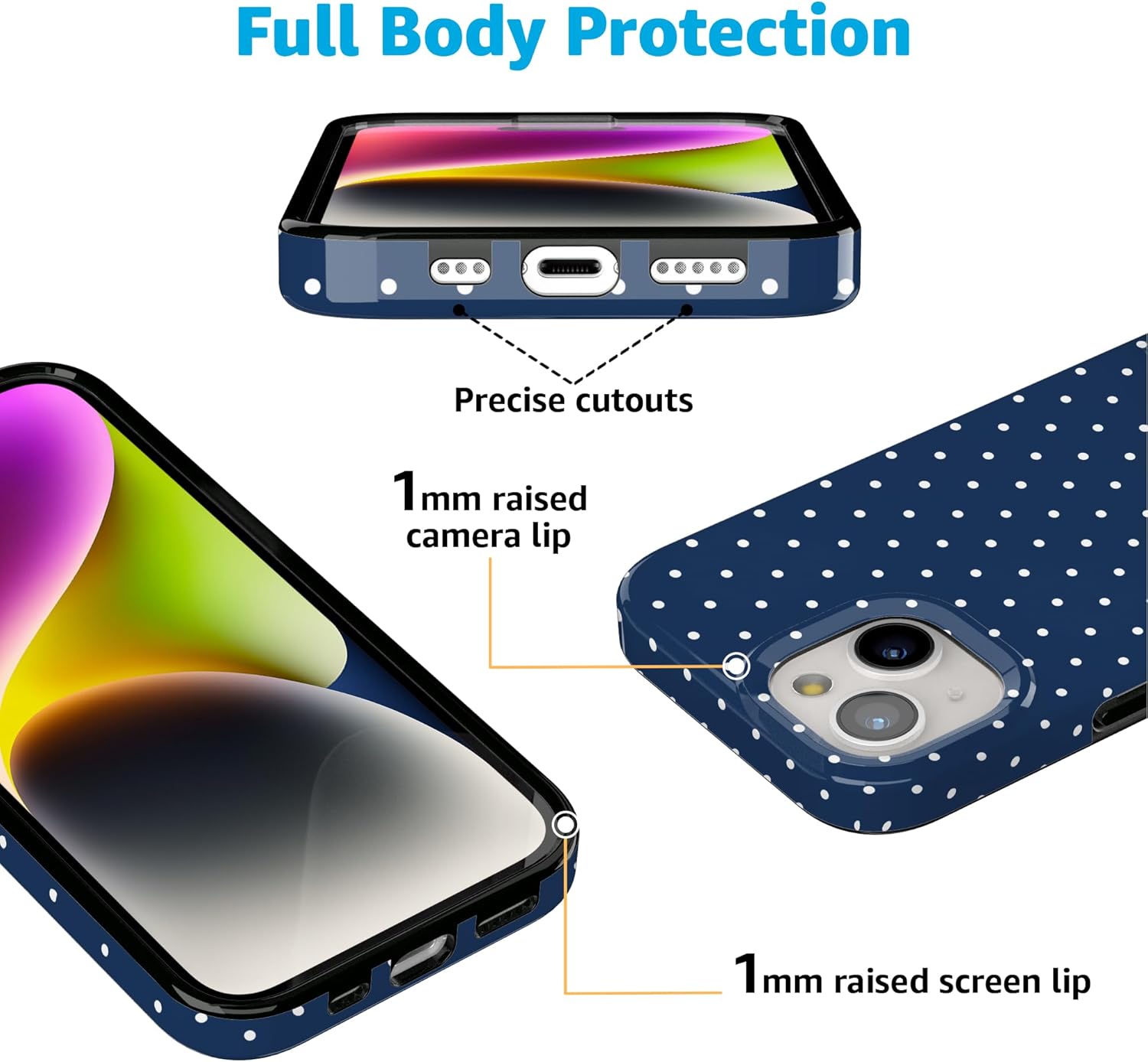Casely iPhone 15 Case | On the Dot | Navy Polka Dot | Compatible with MagSafe | Classic Ultra Slim Design