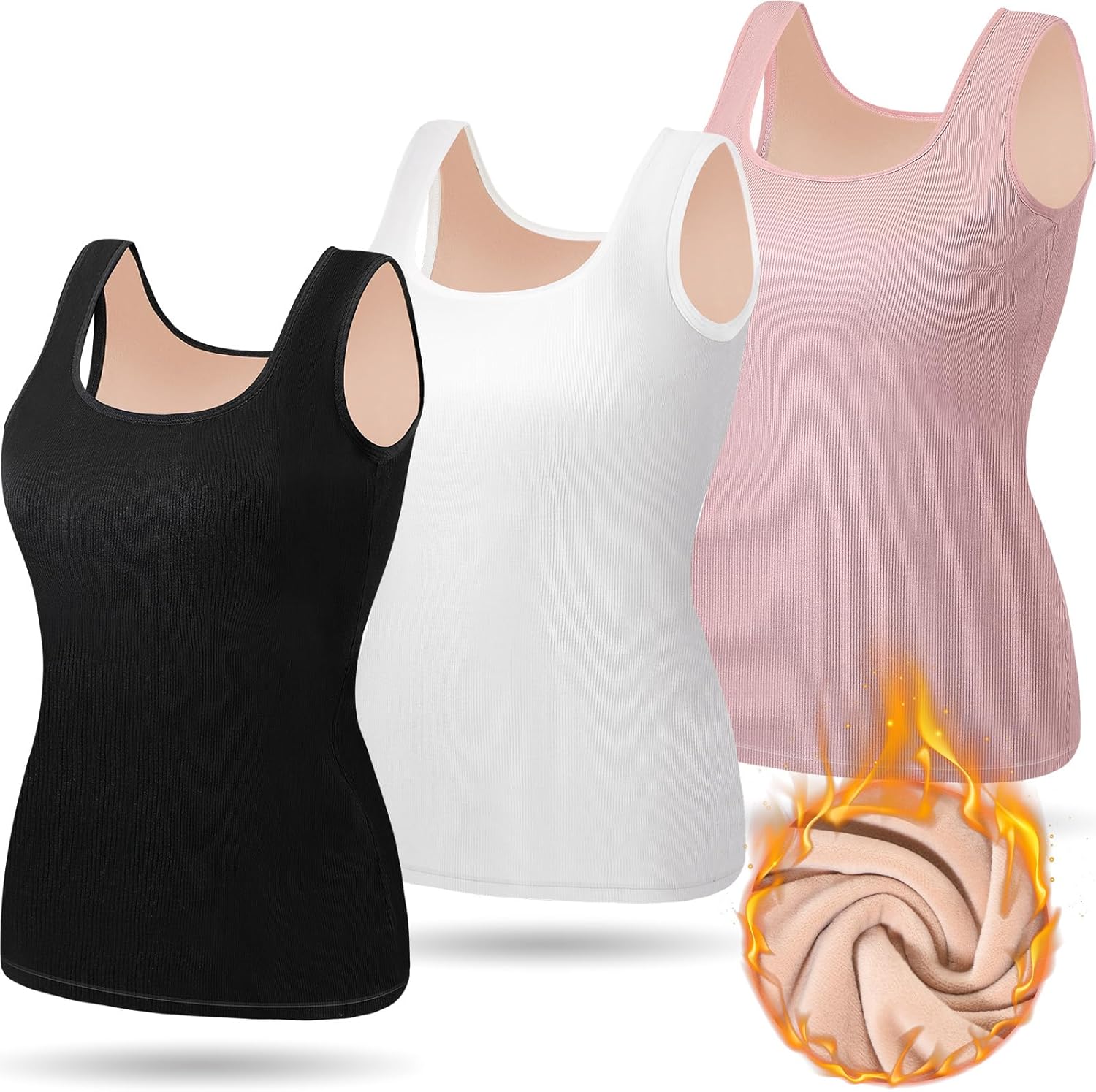 Women Thermal Tank Top - Loose Fit Plus Size Thick Warm Sleeveless Warm Fleece Lined Camis Underwear Top Base Layer