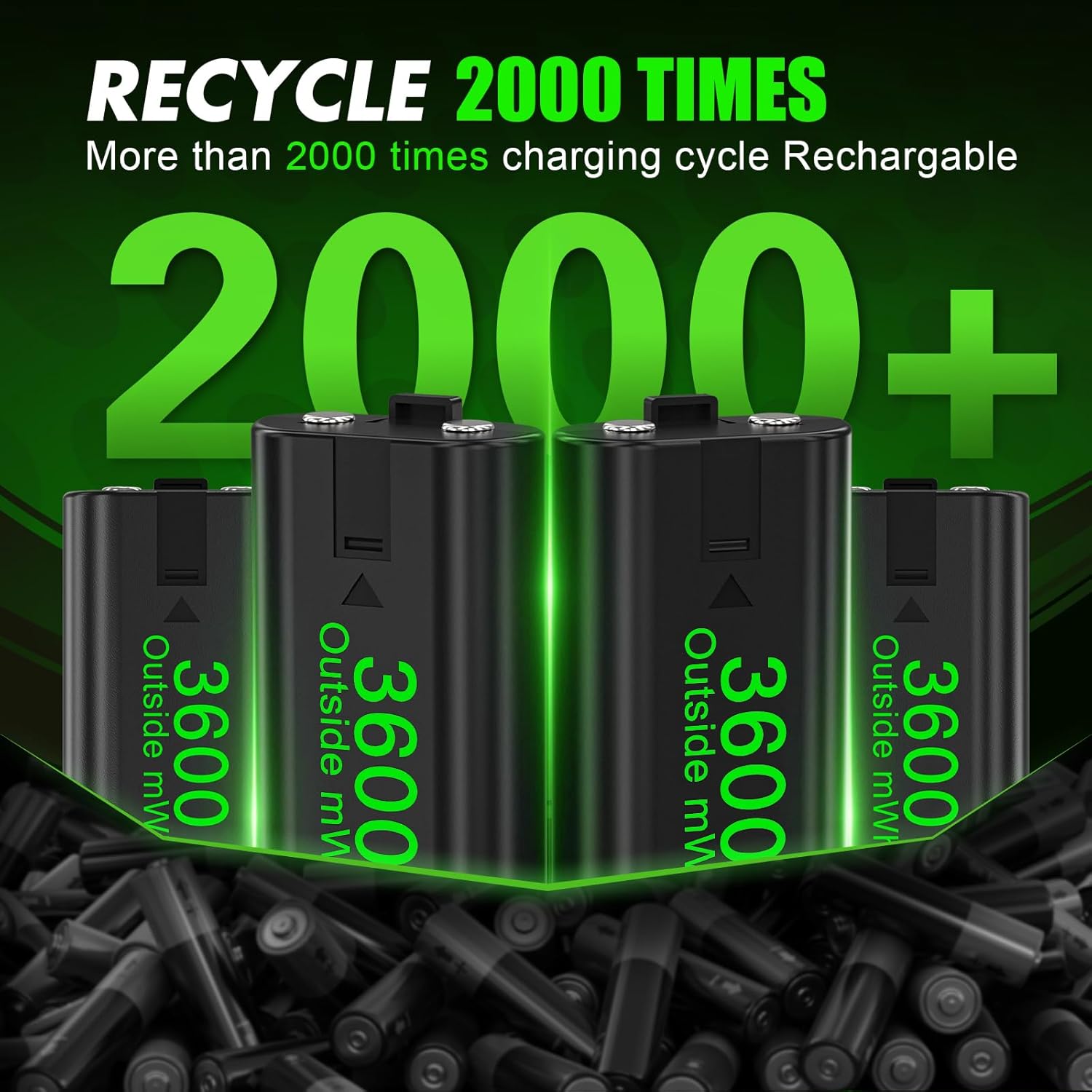 4 Pack Rechargeable Batteries for Xbox Series X|S Controller,Charger Dock with 4 x 3600mWh NiMH Battery for Xbox One/Xbox Series X|S,Xbox One S/X/Elite Wireless Controller - Image 3