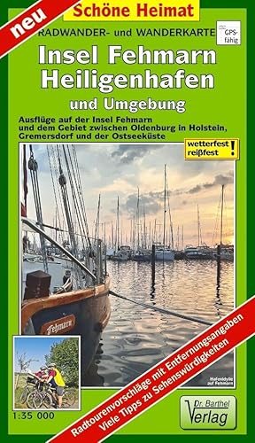 Radwander- und Wanderkarte Insel Fehmarn, Heiligenhafen und Umgebung: Ausflüge auf der Insel Fehmarn und dem Gebiet zwischen Oldenburg in Holstein, Gremersdorf und der Ostseeküste. Maßstab 1:35 000