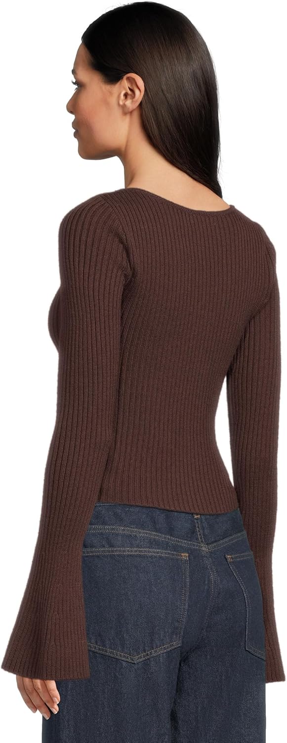 Madewell Women's Ribbed Merino Flare Sleeve Vneck Clari