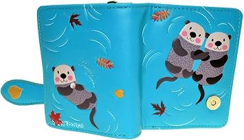 Shag Wear Otter Small Wallet Vegan Faux Leather Wildlife River Design Compact Purse with Card Slots ID Window Zippered Coin Section 4.5 Teal