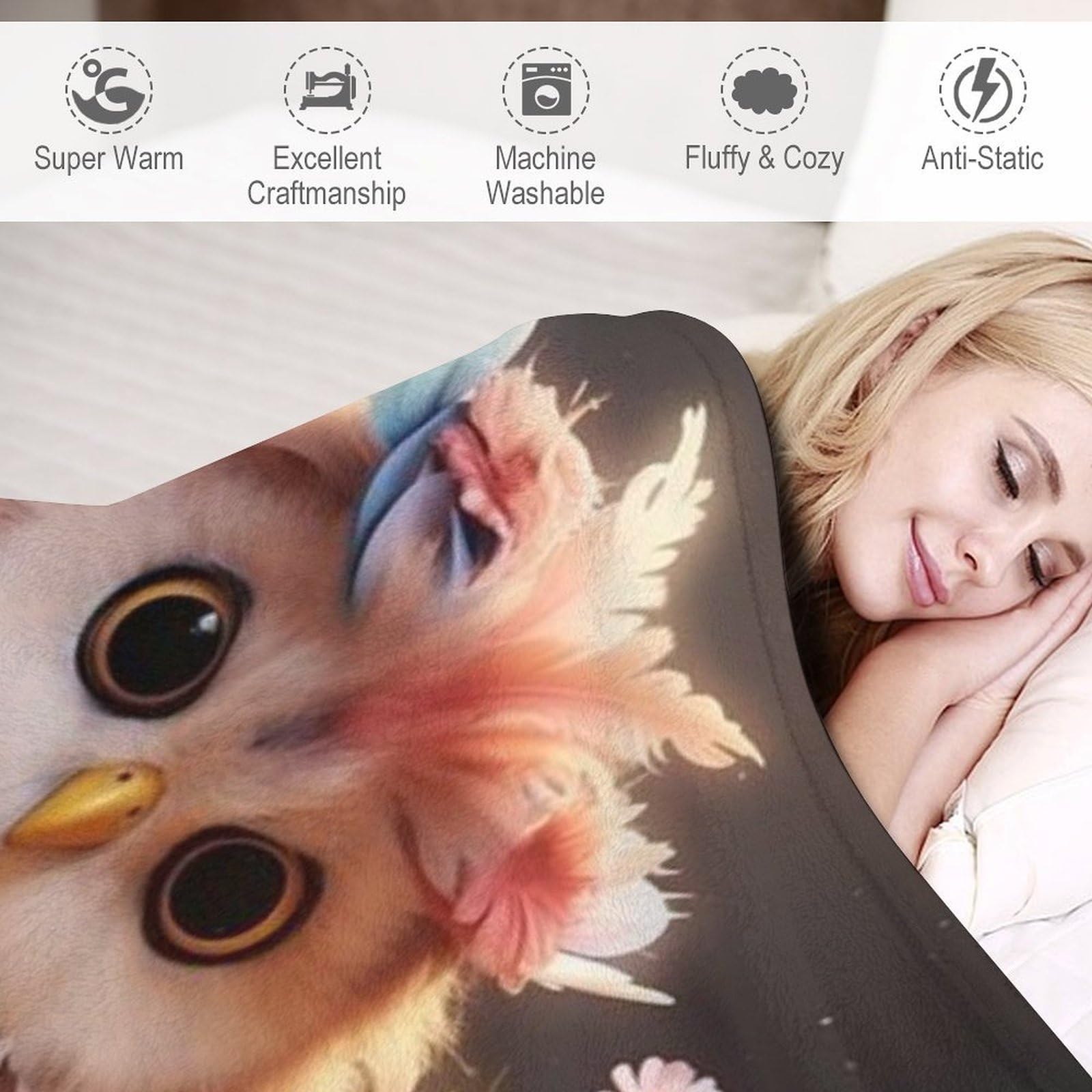 Eule Fleece Decke, Flauschige Kuscheldecken, Superweiche Leichte Flannel Wohndecke Mit Druck Für Couch Bett/Sofa 100×130cm