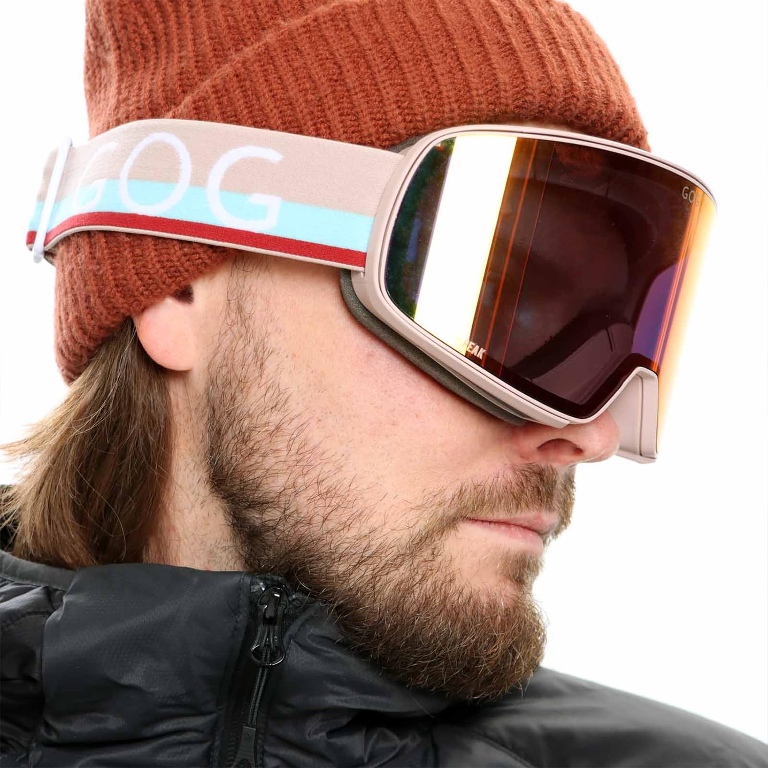 GOG Lunettes de ski Peak avec cadre optique OTG, protection UV400, double verre HDX G-LENS, revêtement FOG BLOCK, cadre en TPU flexible, étui inclus