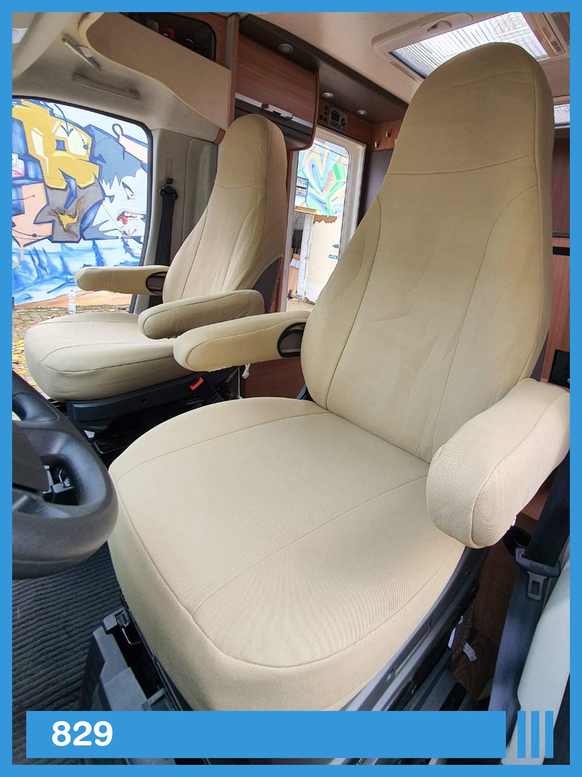 Bremer SITZBEZÜGE Fundas de Asiento compatibles con Autocaravana, Conductor y copiloto, número de Color: 829 (Beige)